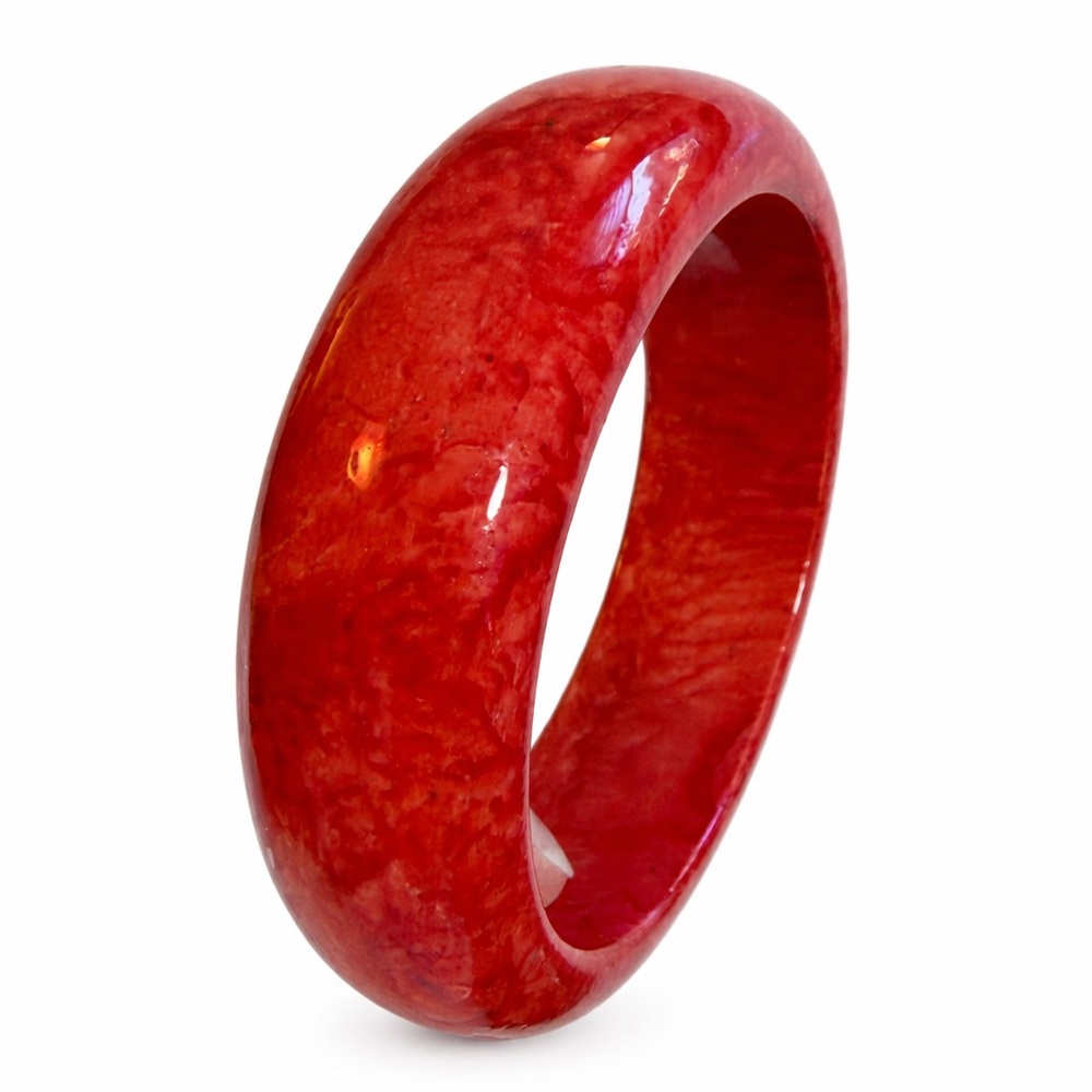 Vintage Lucite bangle bracelet red orange marbled wide